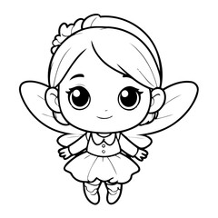Cute vector illustration Fairy drawing for colouring page