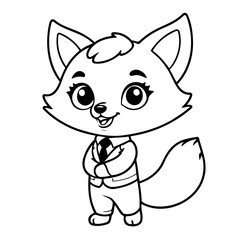 Vector illustration of a cute Fox doodle for kids colouring page