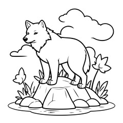 Simple vector illustration of Wolf outline for colouring page