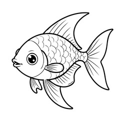 Vector illustration of a cute Tetra drawing for kids colouring page