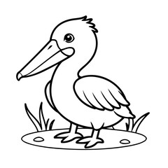 Vector illustration of a cute Pelican drawing for toddlers colouring page
