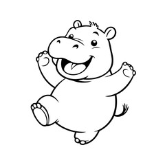 Naklejka premium Simple vector illustration of Hippo for kids colouring worksheet