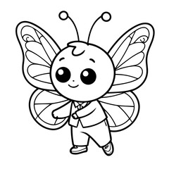 Cute vector illustration Butterfly drawing for kids colouring activity