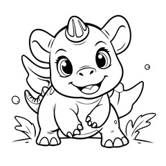 Cute vector illustration Triceratops drawing for children page