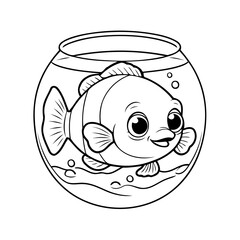 Vector illustration of a cute ClownFish drawing for colouring page