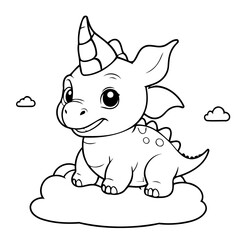Simple vector illustration of Triceratops doodle for toddlers worksheet