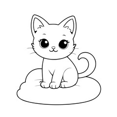Cute vector illustration Cat doodle black and white for kids page