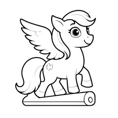 Simple vector illustration of Pegasus hand drawn for kids coloring page