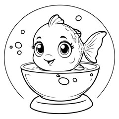 Cute vector illustration Fish drawing for kids colouring page