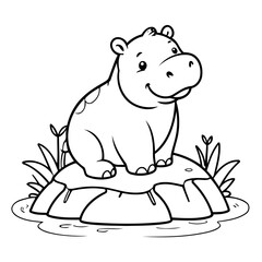 Vector illustration of a cute Hippo doodle for kids coloring worksheet