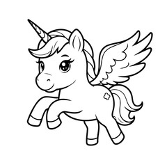 Simple vector illustration of Unicorn drawing for kids colouring page