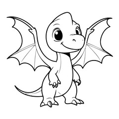 Cute vector illustration Pterodactyl doodle for toddlers colouring page