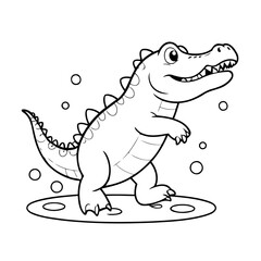 Cute vector illustration Crocodile doodle black and white for kids page
