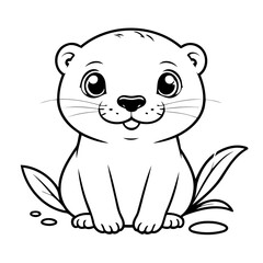 Simple vector illustration of Otter drawing for toddlers colouring page