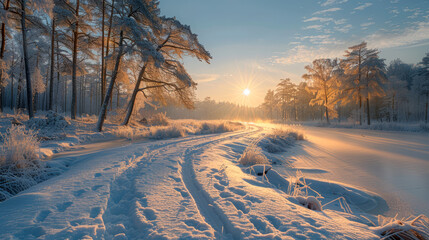 beautiful winter landscape, with snow, very cold.