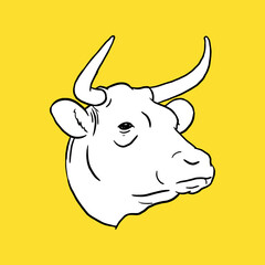 Vintage Cow Head. Sketch and Drawing Style. Vector