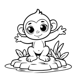 Cute vector illustration Monkey colouring page for kids