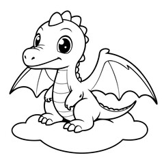 Vector illustration of a cute Pterodactyl doodle for toddlers worksheet
