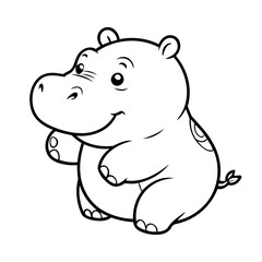 Cute vector illustration Hippo doodle for kids coloring worksheet