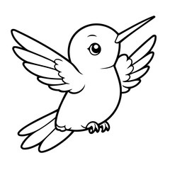 Vector illustration of a cute Hummingbird drawing for children page