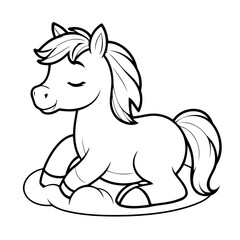 Cute vector illustration Horse drawing for kids colouring activity