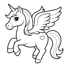 Vector illustration of a cute Pegasus drawing for colouring page