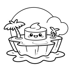 Cute vector illustration Island colouring page for kids