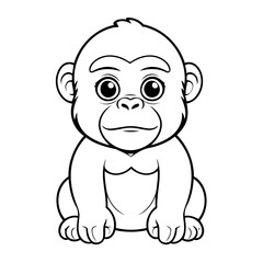 Cute vector illustration Gorilla drawing for kids colouring page