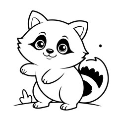 Cute vector illustration Raccoon drawing for toddlers colouring page