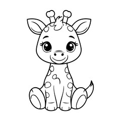 Vector illustration of a cute Giraffe doodle colouring activity for kids