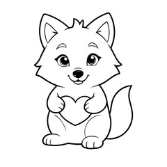 Vector illustration of a cute Wolf drawing for kids colouring page