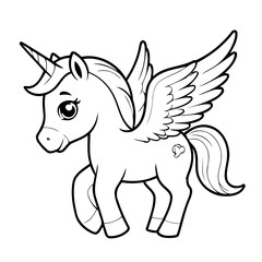 Simple vector illustration of Pegasus drawing for kids colouring activity