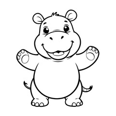 Simple vector illustration of Hippo hand drawn for kids coloring page