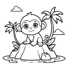 Simple vector illustration of Monkey drawing for kids colouring page