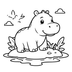Simple vector illustration of Hippo doodle for toddlers worksheet