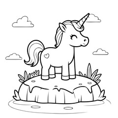 Simple vector illustration of Unicorn for kids colouring worksheet