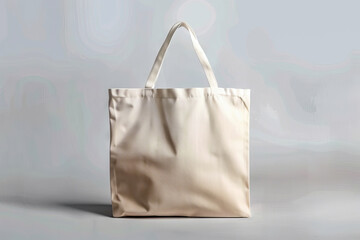 A white tote bag on a gray background.