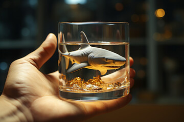 shark in glass of water, AI generated
