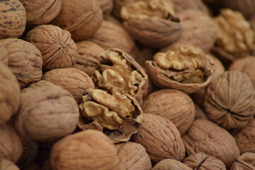Stacked natural walnuts on sale
