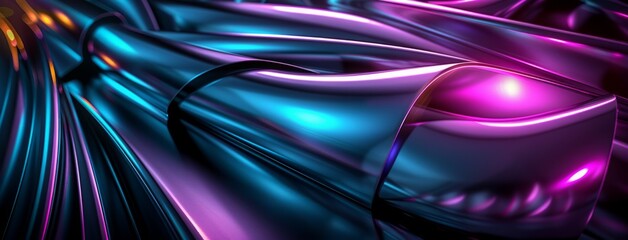 An abstract art piece featuring a futuristic flow of metallic blue and purple waves, embodying sleek and modern aesthetics.