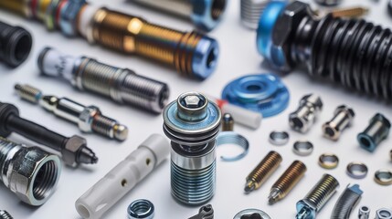 Automotive Parts: Car components like spark plugs and filters for a mechanical theme