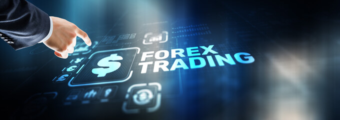 Inscription Forex Trading on Virtual Screen. Business Stock market concept