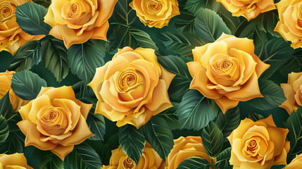 Seamless with yellow roses and leafs Floral