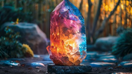 Obraz premium A rainbow colored crystal shaped lamp