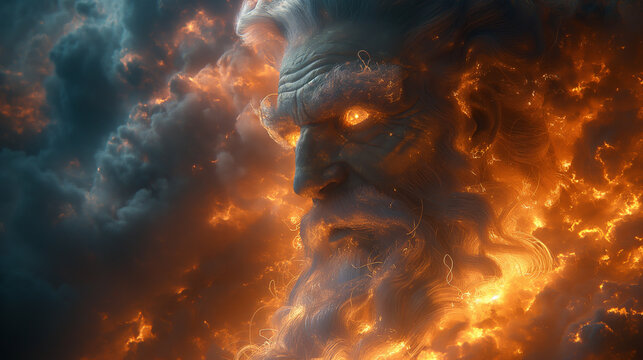 A close-up photograph capturing the fierce battle between the gods and the Titans, with Zeus wielding his thunderbolt against the monstrous Typhon, as the earth trembles and the he