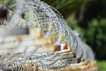 Barbed iron fences background pattern