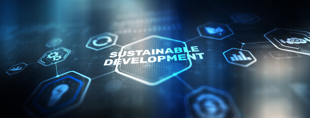 Sustainable development renewable energy and natural resources preservation with environment protection inside connected gears