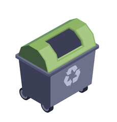 Recycling bin in isometric style on a plain background, concept of waste management. Vector illustration isolated on white background