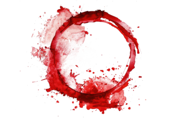 red colored watercolor circle with copy space isolated on white or transparent png