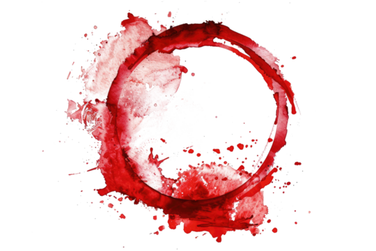 red colored watercolor circle with copy space isolated on white or transparent png